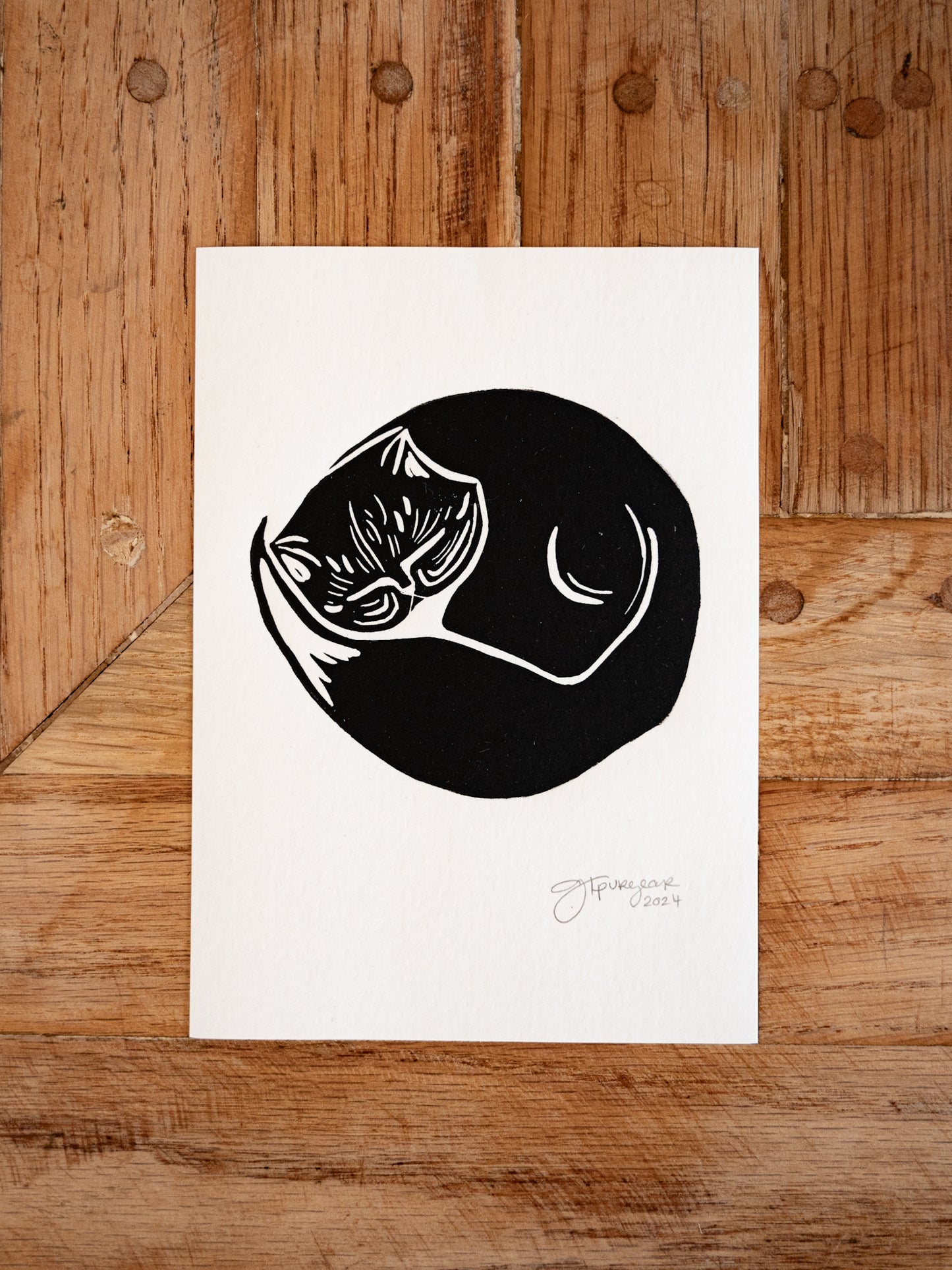 Circle Yoga Cat | Black on White Edition