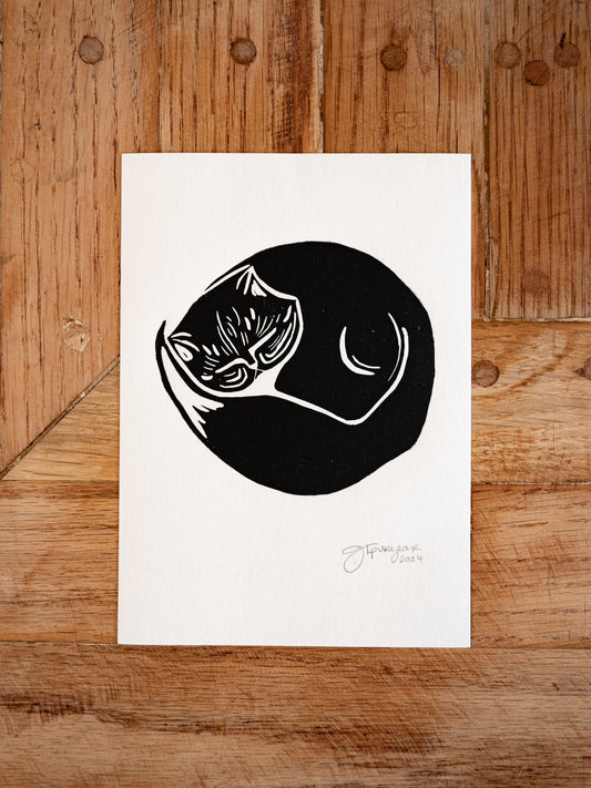 Circle Yoga Cat | Black on White Edition
