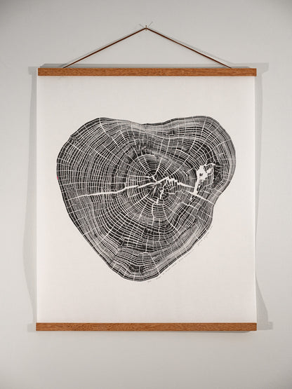 Heart of Helene Poplar - Black Mountain, NC | Original Tree Ring Block Print