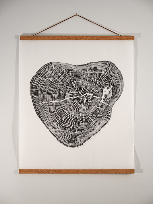 Heart of Helene Poplar - Black Mountain, NC | Original Tree Ring Block Print