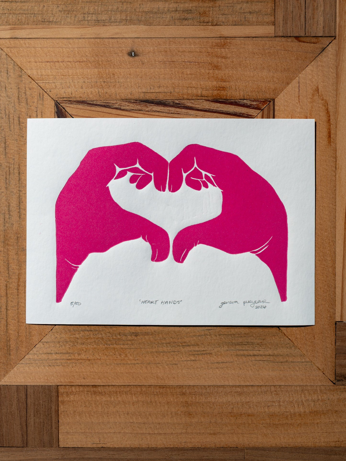 “Heart Hands” Original Linocut Print