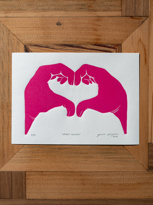 “Heart Hands” Original Linocut Print