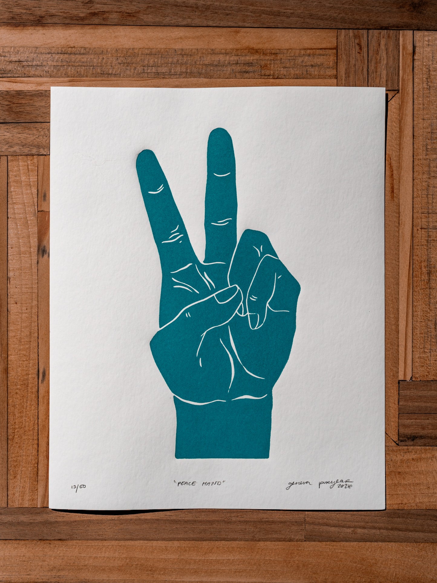 “Peace Hand” Original Linocut Print